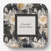 Schwarzes Creme Leopard Tier Floral Brautparty Pappteller (Vorderseite)