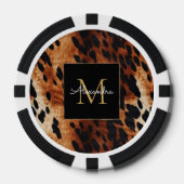 Schwarzes Cremebraunes Kuhleder Gold Monogramm Pokerchips (Vorderseite)