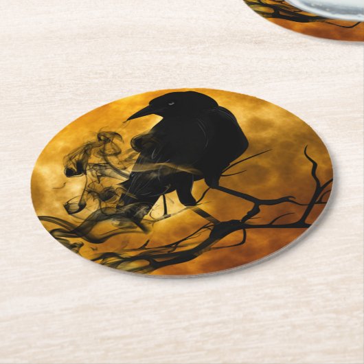 Schwarzes Crow Halloween Runder Pappuntersetzer (Angewinkelt)
