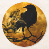Schwarzes Crow Halloween Runder Pappuntersetzer (Vorderseite)
