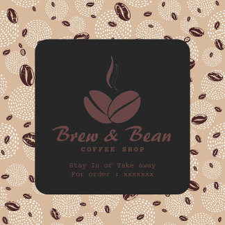 Schwarzes Custom-Café-Shop-Logo-Quadrat-Sticker Quadratischer Aufkleber