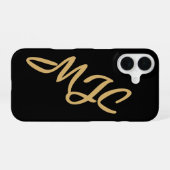 Schwarzes Custom-Monogramm iPhone 16 Hülle (Rückseite (Horizontal))