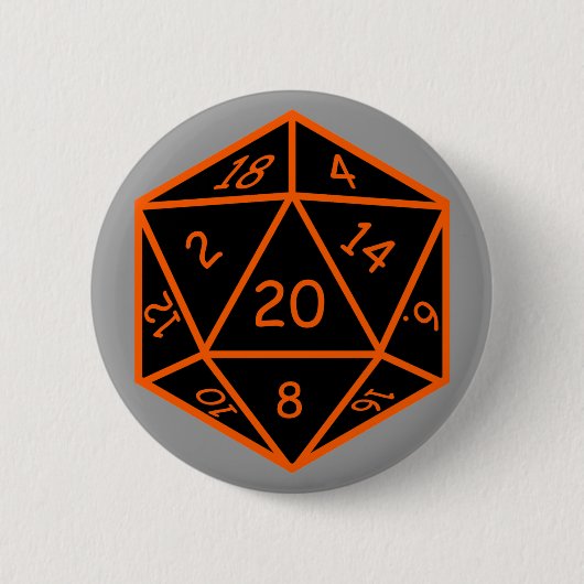 Schwarzes D20 u. Orange Button (Vorderseite)