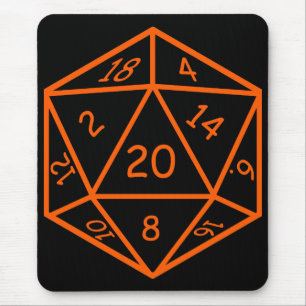 Schwarzes D20 u. Orange Mousepad