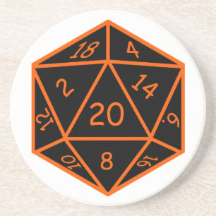 Schwarzes D20 u. Orange Untersetzer