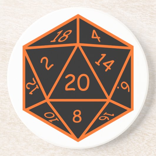 Schwarzes D20 u. Orange Untersetzer (Vorne)