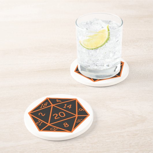 Schwarzes D20 u. Orange Untersetzer (Seite)