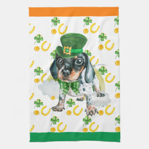 Schwarzes Dackel Ferienheim Dekoration St. Patrick Geschirrtuch