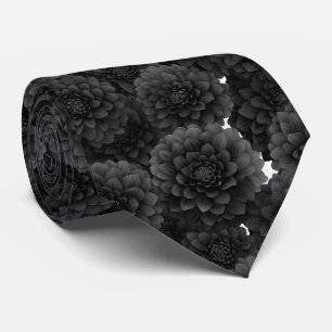 Schwarzes Dahlien-Blumenmuster Krawatte
