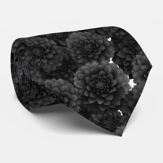 Schwarzes Dahlien-Blumenmuster Krawatte (Gerollt)