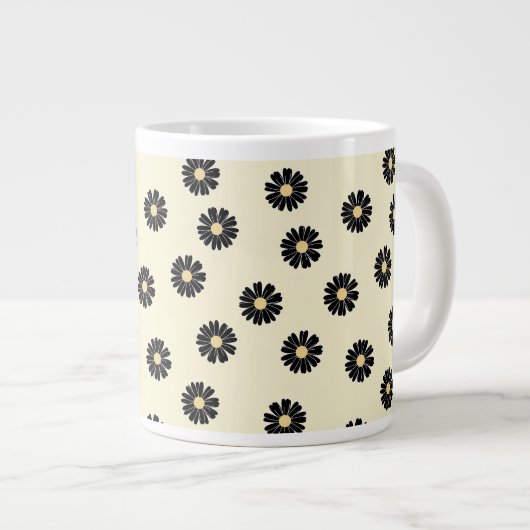 Schwarzes Daisy-Muster Jumbo-Tasse (Vorderseite Rechts)