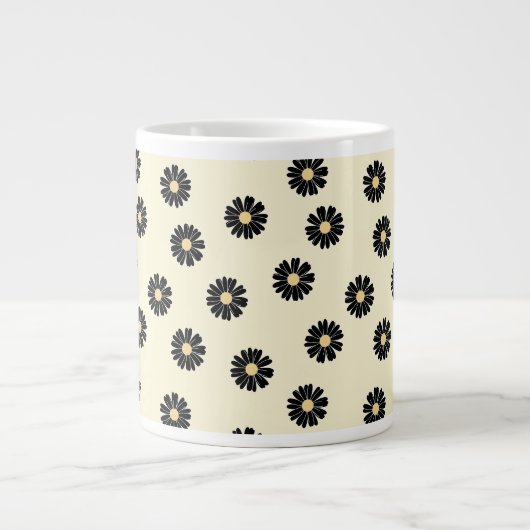 Schwarzes Daisy-Muster Jumbo-Tasse (Vorderseite)