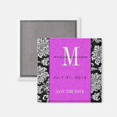 Schwarzes Damasepulum Monogram Save the Date Magnet (Vorderseite/Rückseite)
