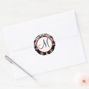 Schwarzes Damast-Monogramm-Hochzeitssiegel Runder Aufkleber