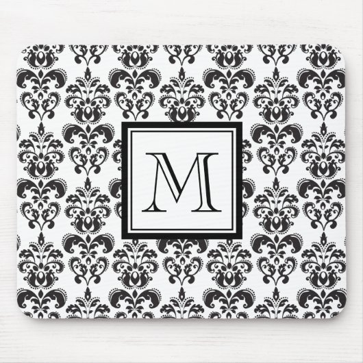 Schwarzes Damast-Muster 2 mit Ihrem Monogramm Mousepad (Vorne)