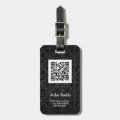 Schwarzes Damast-Muster mit QR Code-individuellem Gepäckanhänger (Vorderseite vertikal)