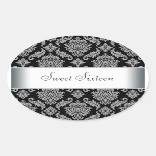 Schwarzes Damast-Oval-Umschlag-Siegel-Label Ovaler Aufkleber