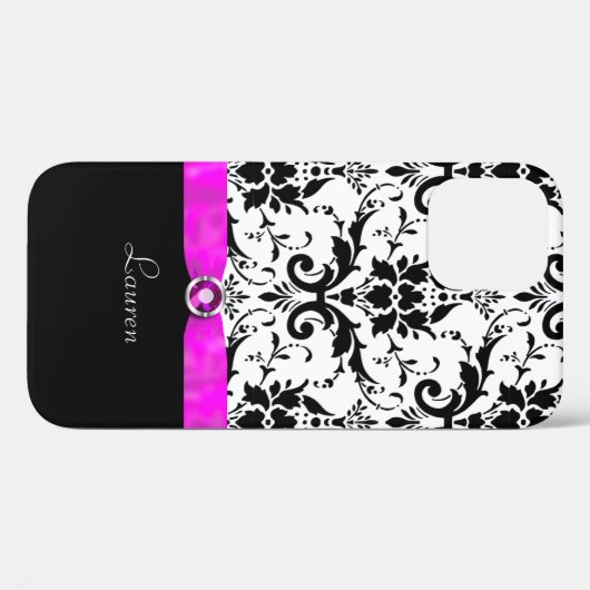 Schwarzes Damast-Rosa-Juwel personalisiert Case-Mate iPhone Hülle (Rückseite (Horizontal))