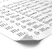 Schwarzes Damast Rot Monogramm Sitzplan Poster (Ecke)