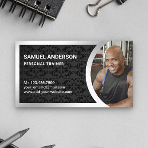 Schwarzes Damast Silber Fitness Personal Trainer F Visitenkarte