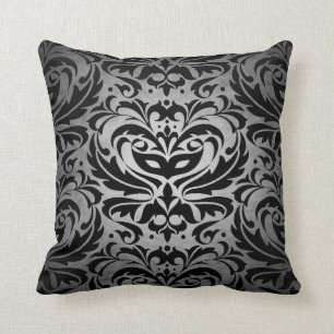 Schwarzes Damast-Silber-Scroll-Wendekissen Kissen