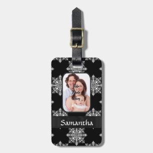 Schwarzes Damastgewohnheits-Foto Gepäckanhänger