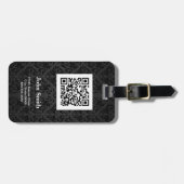 Schwarzes Damastmuster mit QR-Code benutzerdefinie Gepäckanhänger (Vorderseite horizontal)