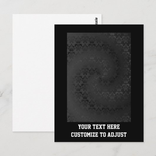 Schwarzes Damastmuster Postkarte (Vorne/Hinten)