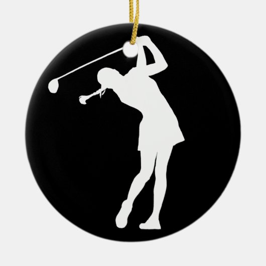 Schwarzes Damen-Golfer Silhouette Ornament w/Name (Vorne)