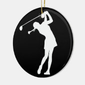 Schwarzes Damen-Golfer Silhouette Ornament w/Name (Links)