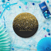 Schwarzes der Glitzerconfetti-Dusche | Gold Pappteller (Party)