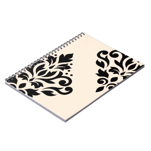 Schwarzes der Rolle-Damast-Kunst-I auf Creme Notizblock (Linke Seite)