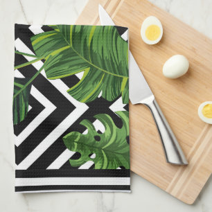 Schwarzes Design Grünes Leaf Küchentücher