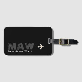 Schwarzes Design mit Reisenamen/Initialen Gepäckanhänger