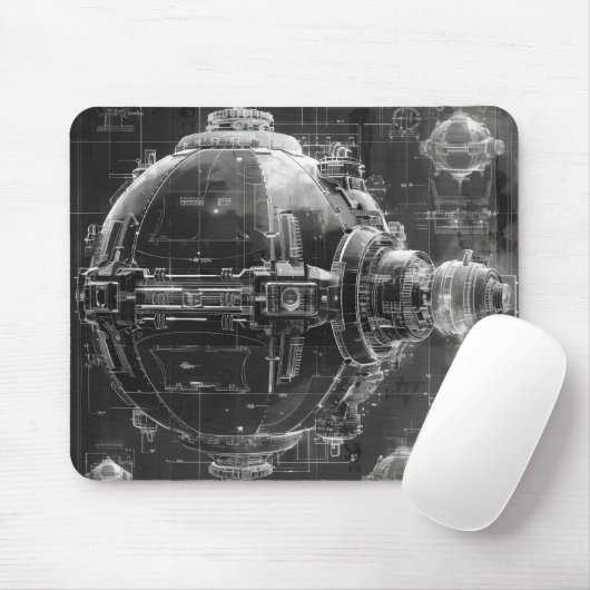 Schwarzes Diagramm der Raumstation Mousepad (Mit Mouse)