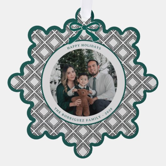 Schwarzes Diamantmuster-Feiertagsornament mit Foto Ornament Karte (Vorderseite)
