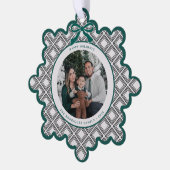 Schwarzes Diamantmuster-Feiertagsornament mit Foto Ornament Karte (Linke Ecke)