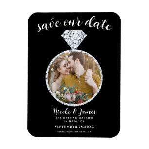 Schwarzes Diamantring-Blende-Foto Save the Date Magnet