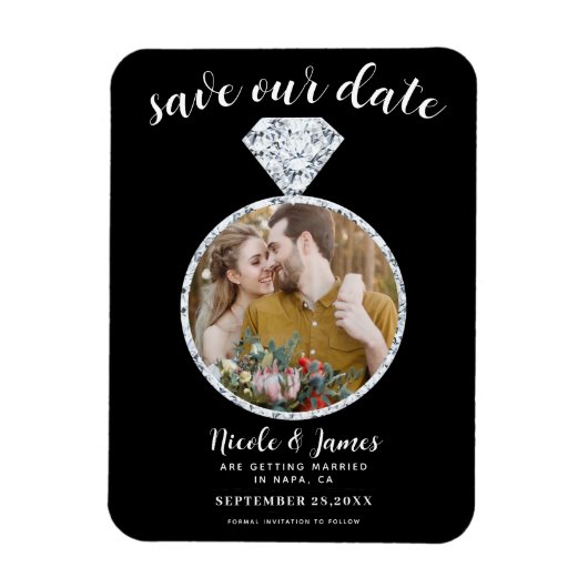 Schwarzes Diamantring-Blende-Foto Save the Date Magnet (Vertikal)