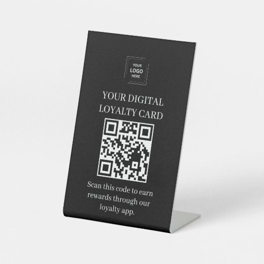 Schwarzes digitales Treueprämie-QR-Code-Podest-Sch Sockelschild (Vorderseite)