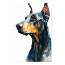 Schwarzes Dobermann-Aquarellporträt