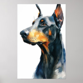 Schwarzes Dobermann-Aquarellporträt Poster