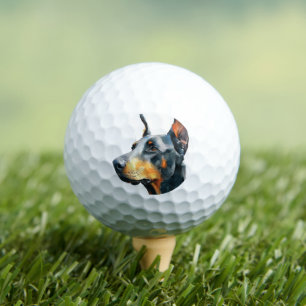 Schwarzes Dobermann-Wasserfarbenporträt Golfball