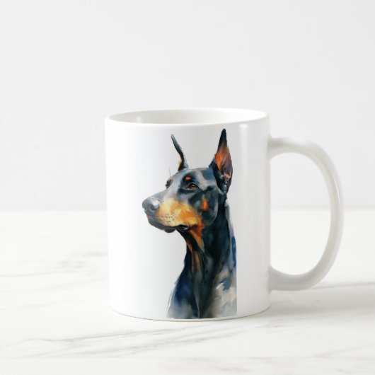Schwarzes Dobermann-Wasserfarbenporträt Kaffeetasse (Rechts)