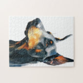 Schwarzes Dobermann-Wasserfarbenporträt Puzzle (Horizontal)