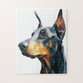 Schwarzes Dobermann-Wasserfarbenporträt Puzzle