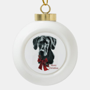 Schwarzes Dogge-Weihnachten Keramik Kugel-Ornament