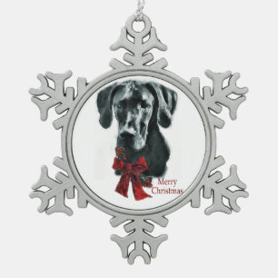 Schwarzes Dogge-Weihnachten Schneeflocken Zinn-Ornament