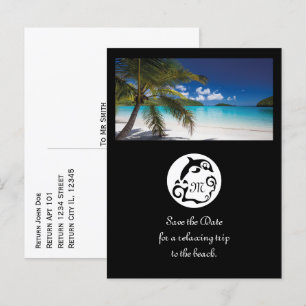 Schwarzes Dolphin-Silhouette-Monogramm-Foto Einladungspostkarte