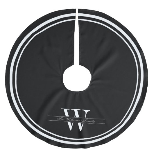 Schwarzes doppeltes Grenzmonogramm Polyester Weihnachtsbaumdecke (Vorderseite)